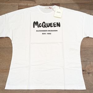 Mens Alexander McQueen Graffiti Logo Crewneck T-Shirt White/Black 2XL